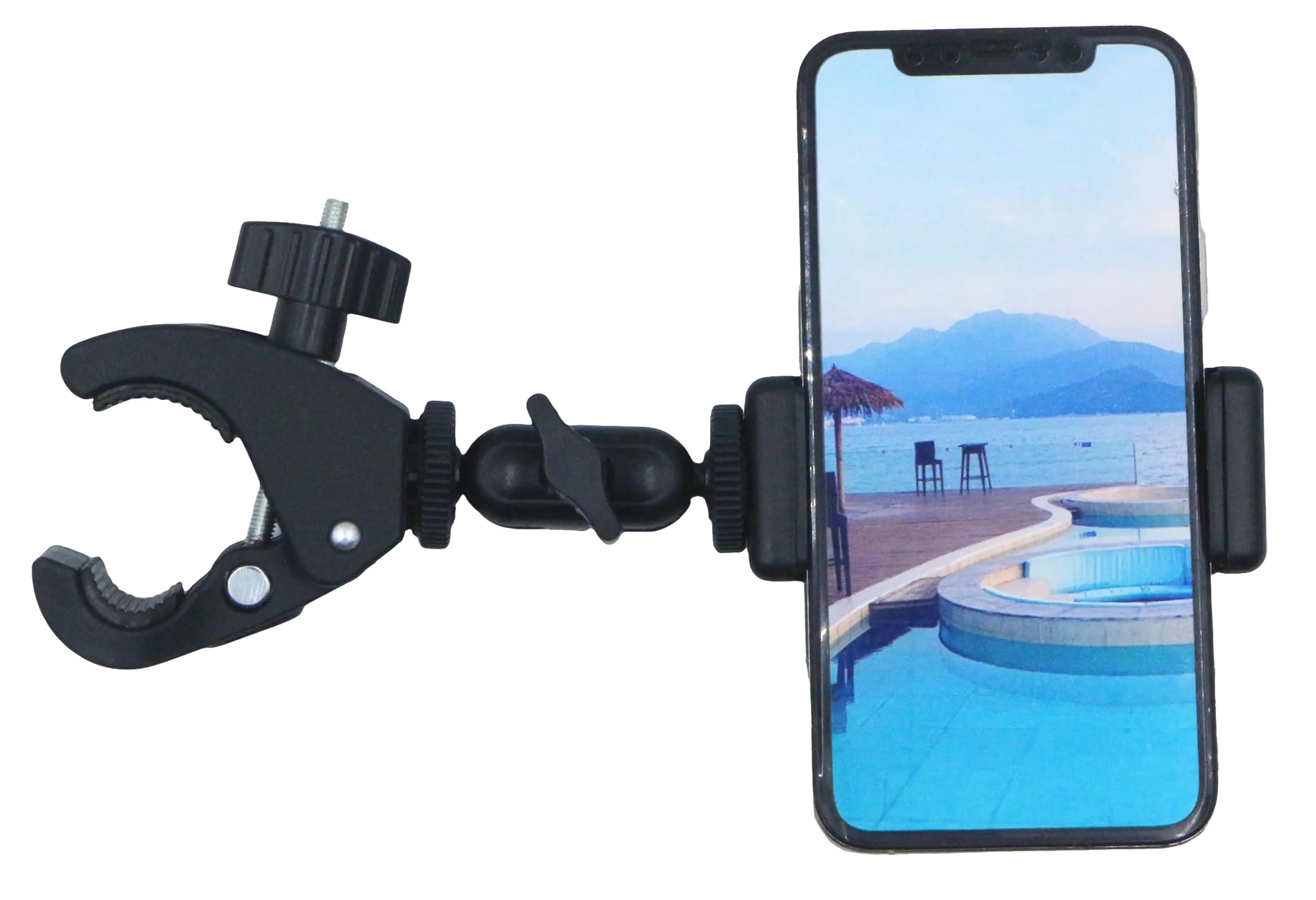 LICRUGU Phone Holder with Clamp for Golf Cart Push Cart Universal Phone Mount Holder for Bike Mic Stand Bicycle Handlebar Wheelchair Stroller Cell Phone Holder Clip Mount