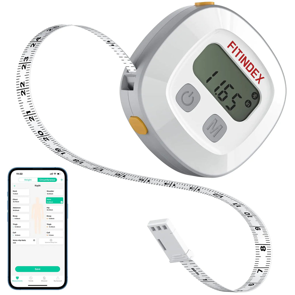 FITINDEX Smart Measuring Tape for Body Accurate Digital Bluetooth Body Tape Measure for Weight Loss Fitness Body Building Retractable Tape for Measuring Waist Hip Bust Arms